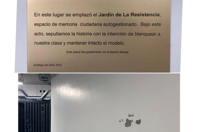 En las últimas horas, se procedió al retiro de una placa conmemorativa ubicada en los pasillos de la estación Baquedano del Metro, conocida como el "Jardín de la Resistencia".