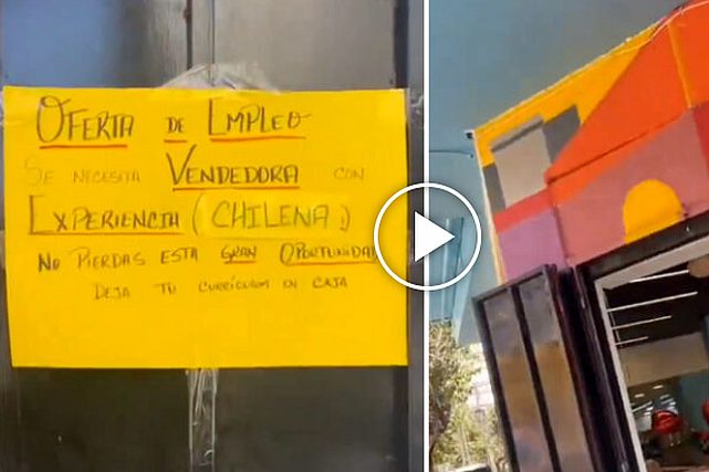 Venezolano incentiva funa a local que solo contrata a chilenos. Este domingo circuló el video donde un ciudadano venezolano acusa discriminación por parte de los responsables de un local comercial de Santiago que exhibía una oferta laboral sólo para chilenos.