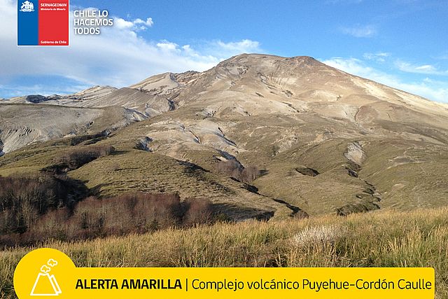 El complejo volcánico Puyehue – Cordón Caulle, ubicado en la zona precordillerana sur de la región de Los Ríos, se encuentra en alerta temprana preventiva debido a una alerta amarilla emitida por el Sernageomín.