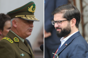 Imagen del general director de Carabineros, Marcelo Araya y el Presidente de Chile Gabriel Boric