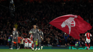 Arsenal celebrando su segundo gol en el Emirates Stadium