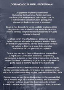 Comunicado plantel San Lorenzo