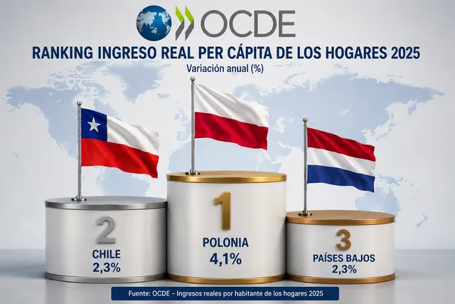 Chile alcanza segundo lugar OCDE en ingresos reales