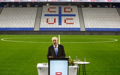 Garnero en conferencia de prensa, destacando la motivación y la ilusión por la reinauguración del Claro Arena. (Foto: Agencia UNO)