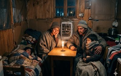 Imagen referencial creada con herramientas digitales del flagelo del precio de la luz en familias vulnerables y clase media.