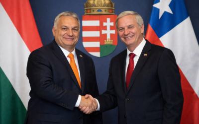 Boceto referencial de la Visita de Kast a Orbán en febrero de 2026 en Hungría, creado con herramientas digitales