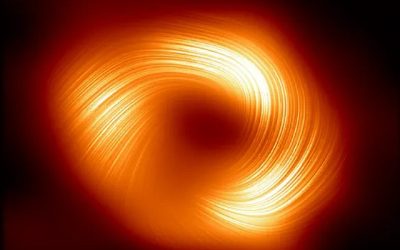 Una nueva imagen obtenida por la colaboración del Telescopio del Horizonte de Sucesos (EHT, por sus siglas en inglés) revela la presencia de potentes y organizados campos magnéticos que giran en espiral desde el borde del agujero negro supermasivo Sagitario A, ubicado en el centro de la galaxia Vía Láctea.