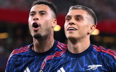 Martinelli celebra el gol que abrió el camino del triunfo para Arsenal en San Mamés