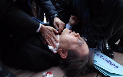 BUSAN, Jan. 2, 2024  -- Lee Jae-myung, chief of South Korea's main opposition Democratic Party, lies on the ground after being stabbed in the neck during his visit to Busan, South Korea, Jan. 2, 2024. Lee was taken to a hospital after being attacked by an unidentified person, multiple local media reported Tuesday.
During his visit to the country's southeastern port city of Busan, Lee was stabbed in his left neck by an unidentified man.
The suspect carrying an unidentified weapon on his hand was arrested at the scene.,Image: 833648538, License: Rights-managed, Restrictions: , Model Release: no, Credit line: Yao Qilin / Xinhua News / ContactoPhoto