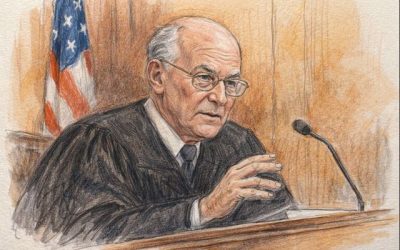 Ilustración: Generada por inteligencia artificial (IA).
Bosquejo ilustrativo inspirado en audiencias judiciales federales de Estados Unidos.