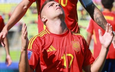 Pablo García celebra su gol ante Ucrania en Valparaíso, tanto que selló la clasificación de España Sub 20 a los cuartos del Mundial.