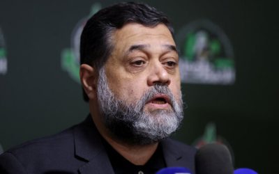 Osama Hamdan, an official of the Palestinian Islamist group Hamas, speaks during a press conference, amid the ongoing conflict between Israel and Hamas, in Beirut, Lebanon May 7, 2024. REUTERS/Mohamed Azakir